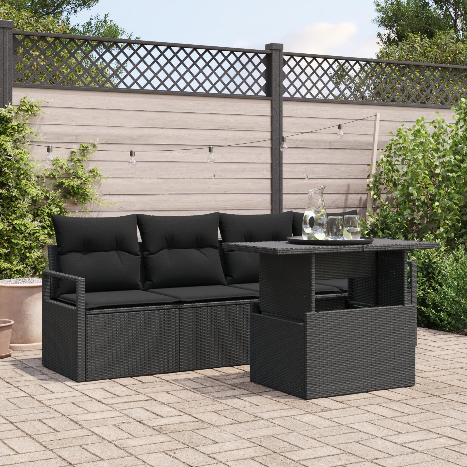 Havesofa Sæt med opbevaring 5 stk Sort Poly rattan