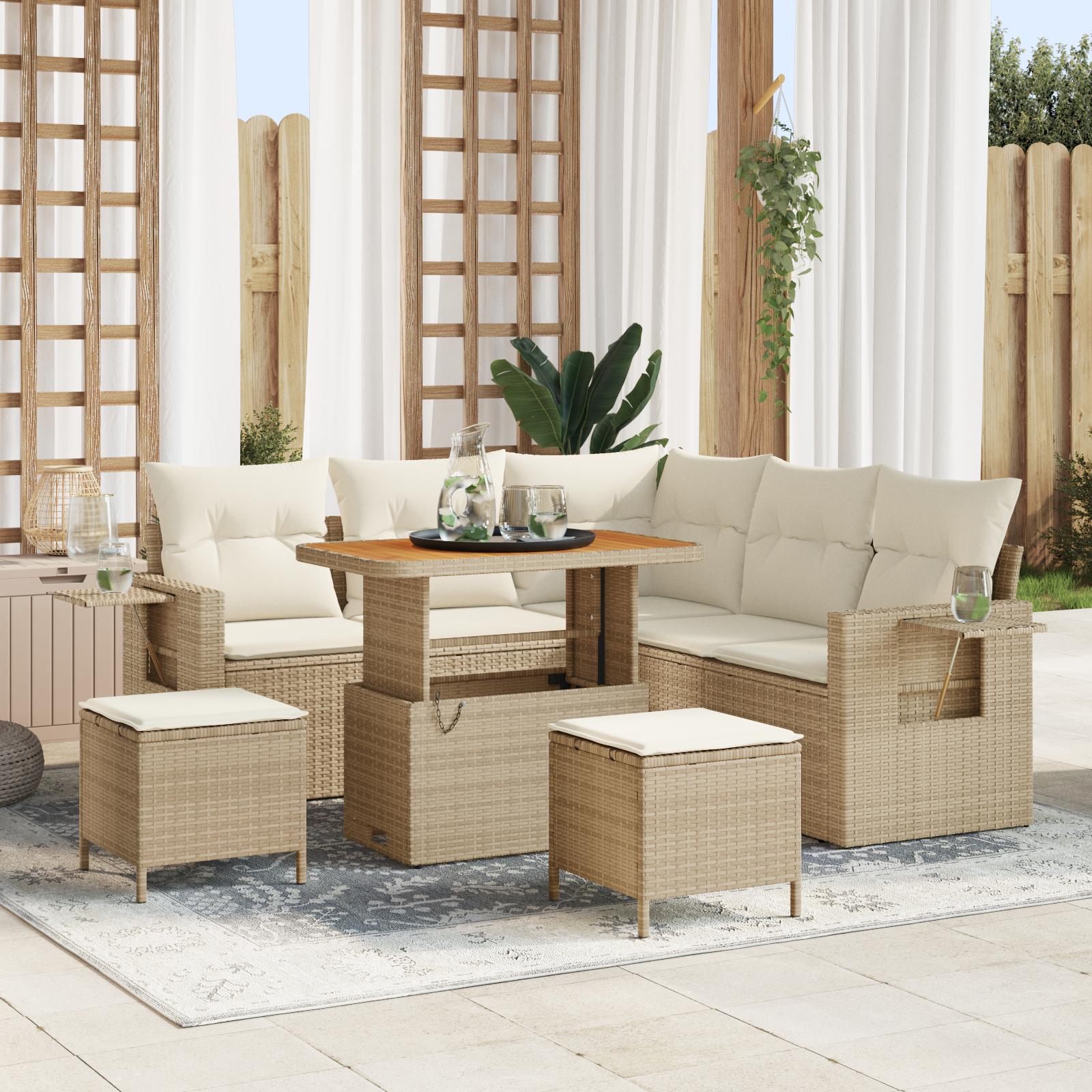 Havesofa sæt med puder 8 stk i beige polyrattan