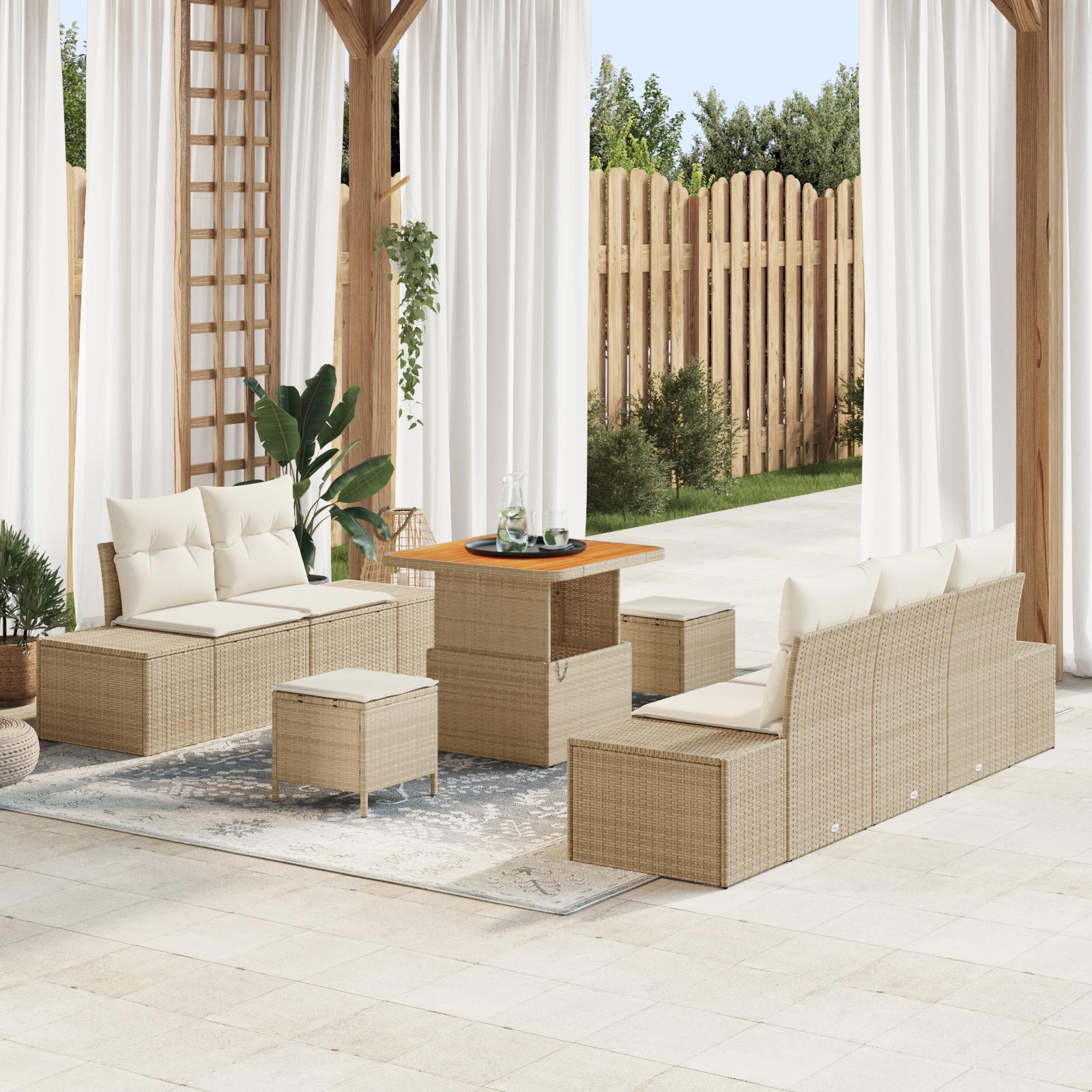 Havesofa sæt med puder 8 stk i beige polyrattan