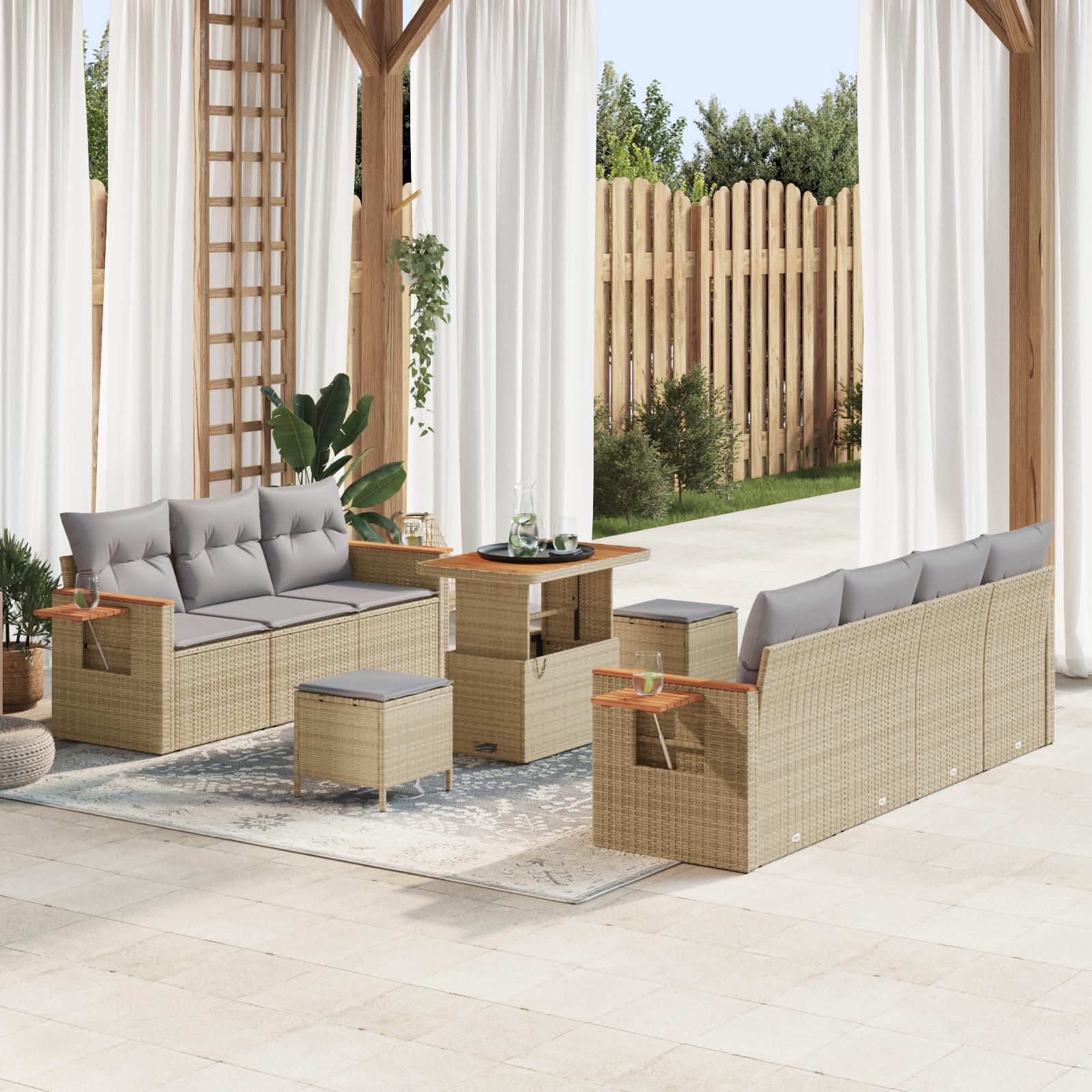 Havesofa Sæt med pude 10 stk beige og lysegrå 90 x 55 x 71 cm