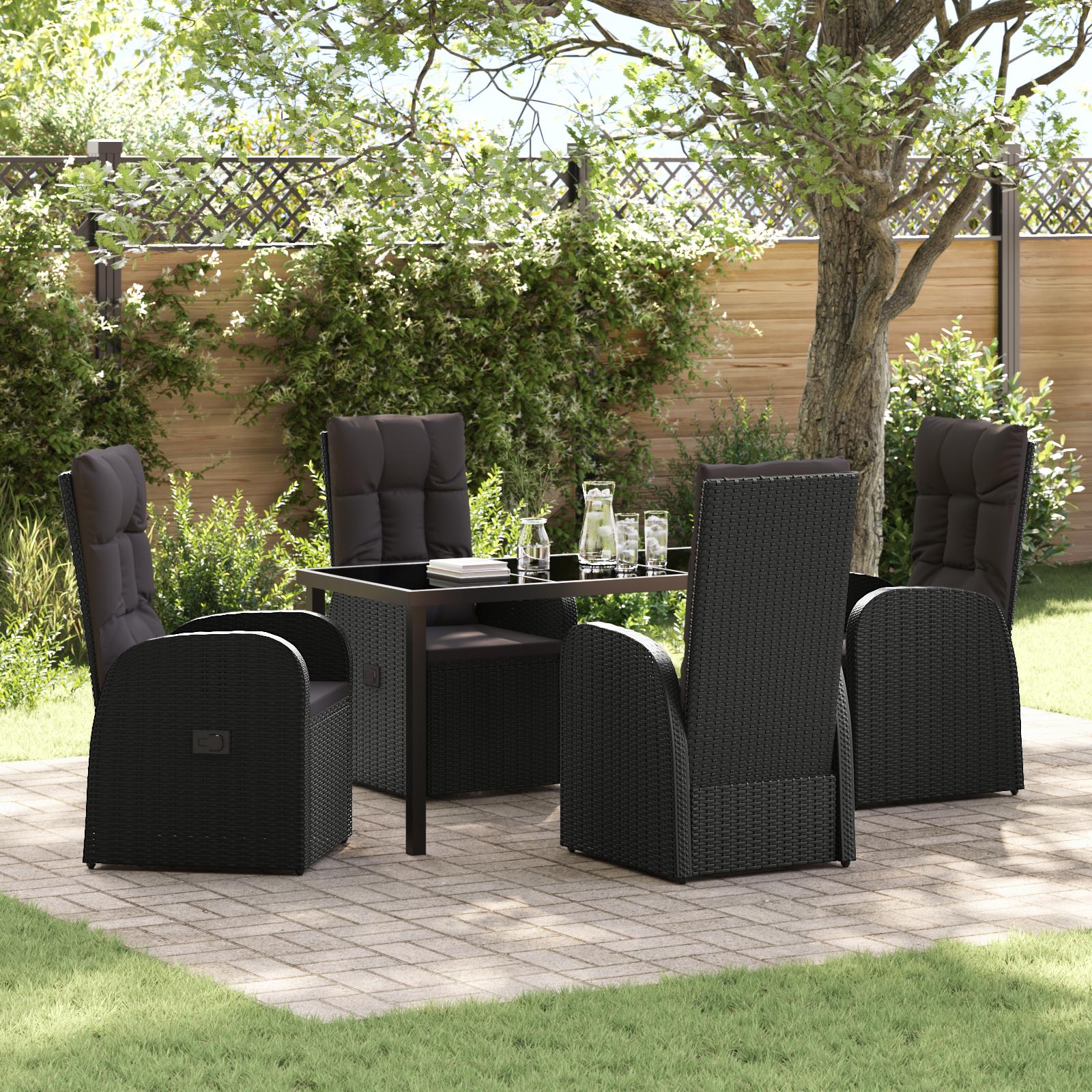 Have spisebordssæt i sort polyrattan med puder - 5 dele