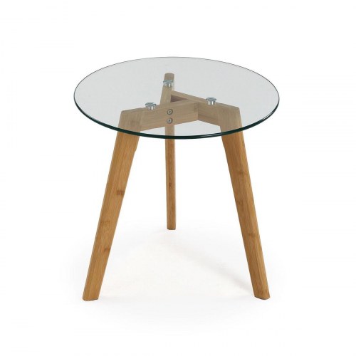 Versa Sofabord Nanga - rundt glasbord i bambus, 45,5 × 45 × 45 cm