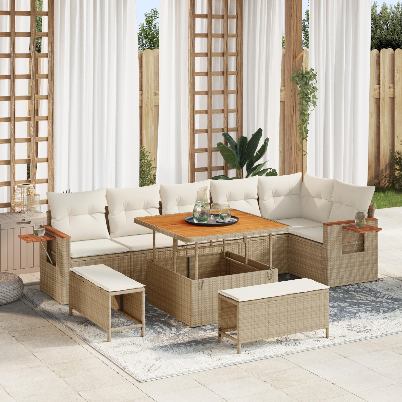 Havesofa Sæt 9 stk beige og cremefarvet 100 x 100 x 71 cm