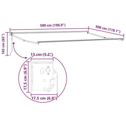 Automatisk Udtækkelig Markise Sort 500x300 cm, Markise Udskiftningsstof til 5x3 m Ramme Sort