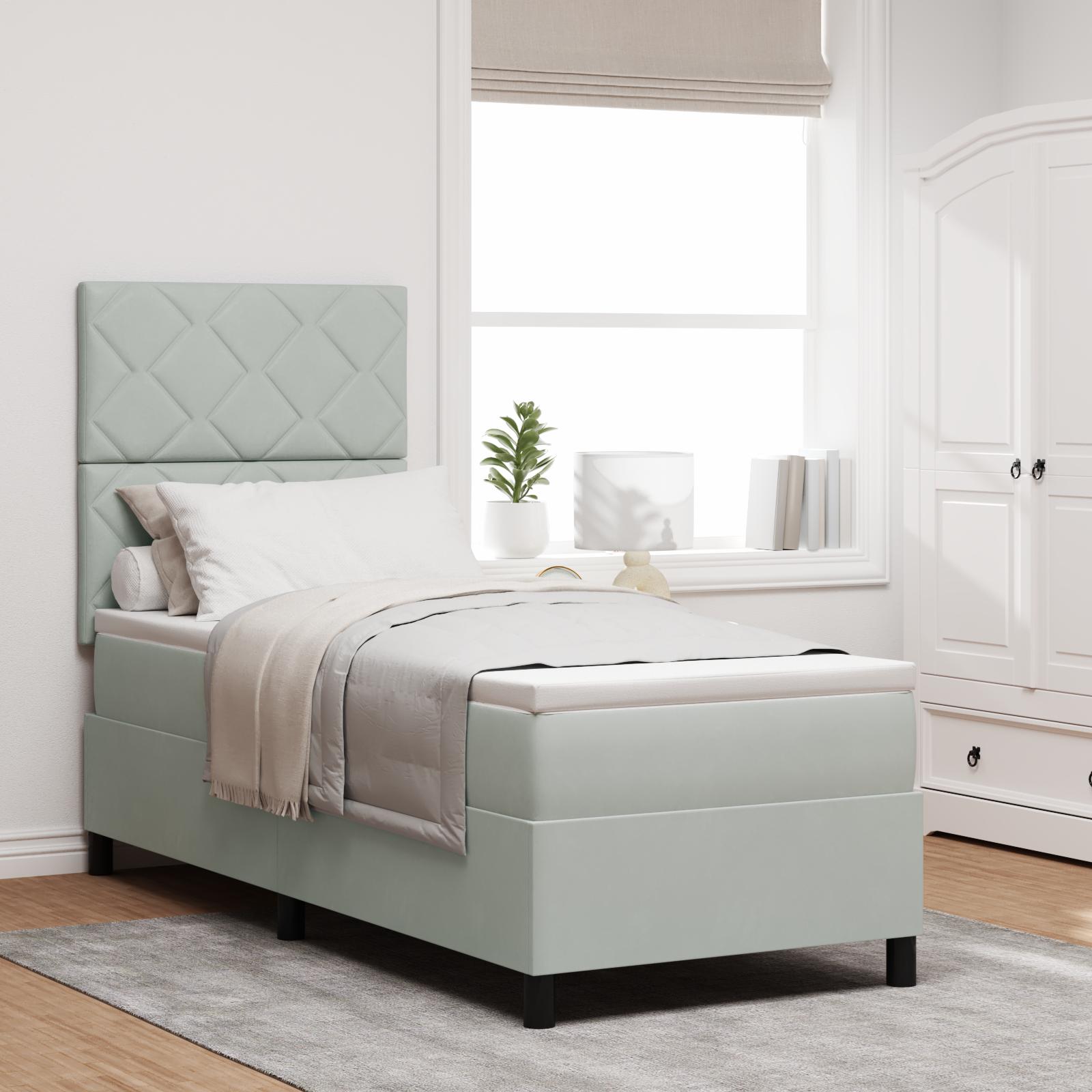 Box spring seng med hovedgærde Lysegrå 80 x 200 cm Fløjl