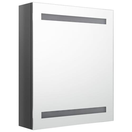 Badeværelsesskab med spejl + LED-lys 50x14x60 cm skinnende grå