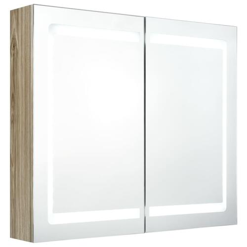 Badeværelsesskab med spejl + LED-lys 80x12x68 cm egetræsfarvet