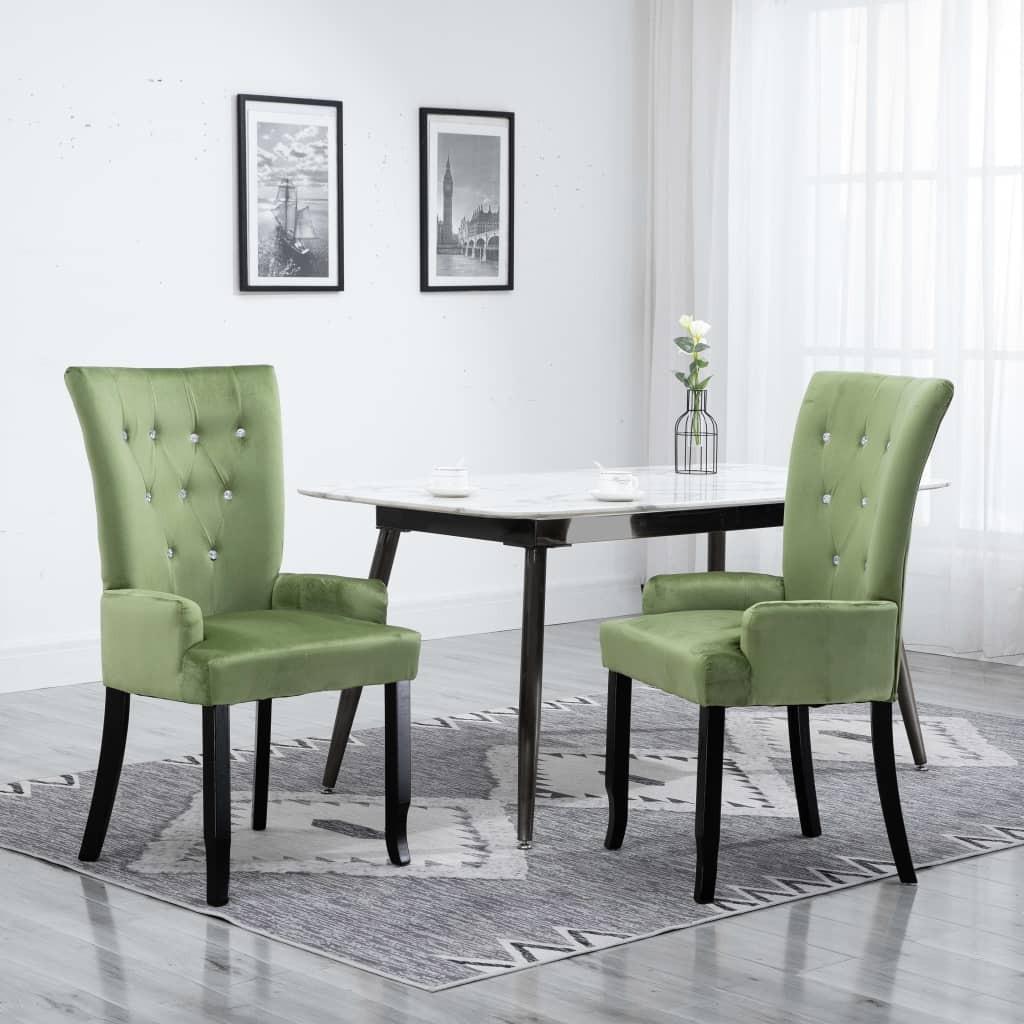 Spisebordsstol med armlæn velour lysegrøn