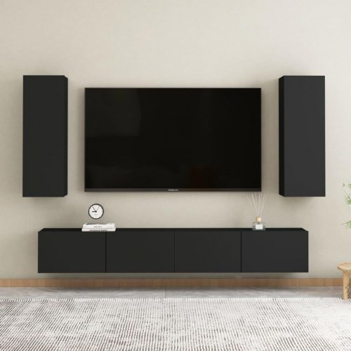 Tv-bord 30,5x30x90 cm konstrueret træ sort