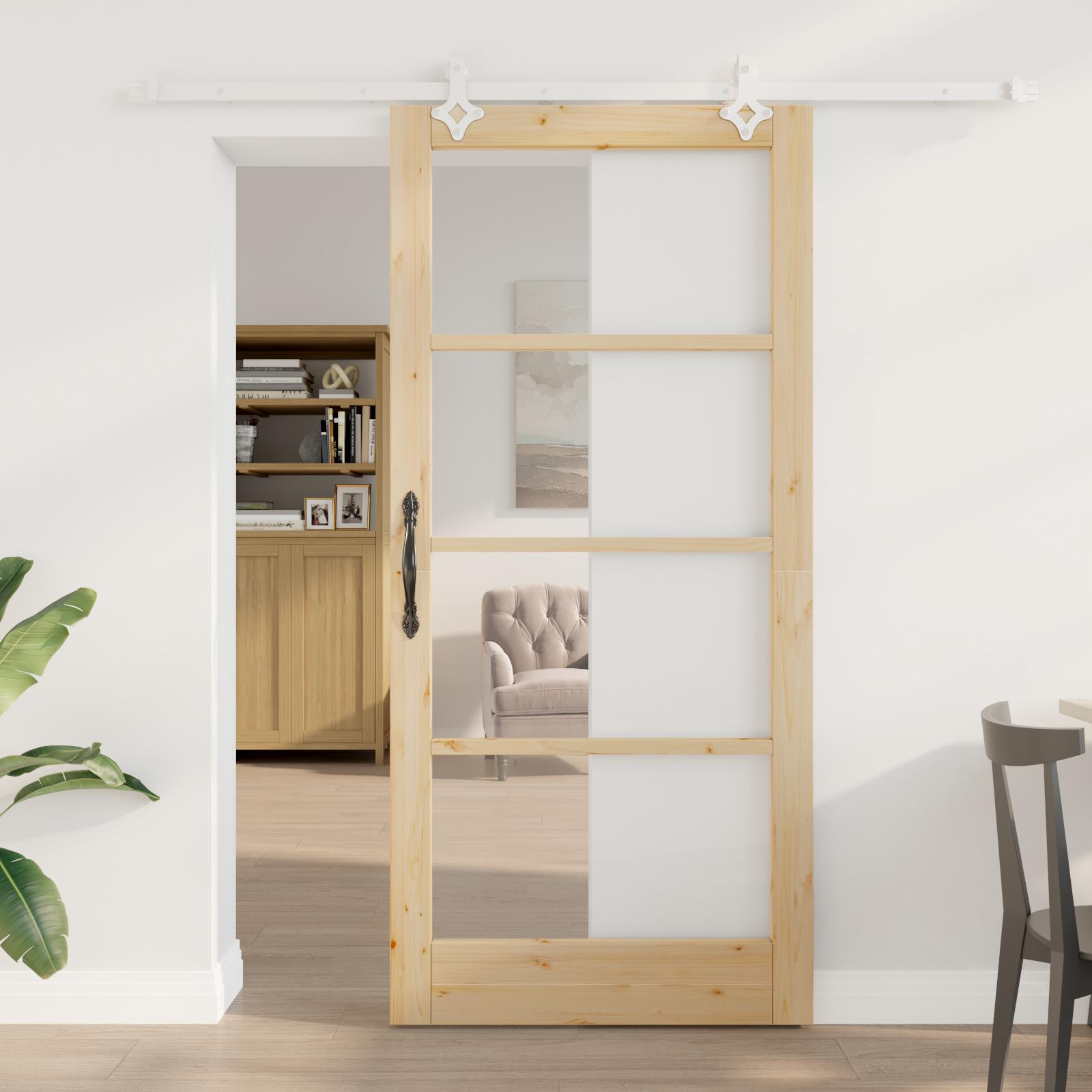 Skydedør naturfarvet 93 × 202 cm - massivt fyrretræ og glas