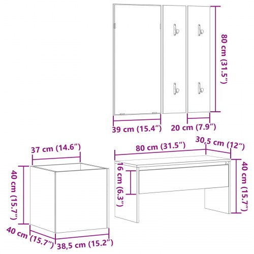 Entrémøbel Sæt Sort Eg Samlet Træ, Entrémøbel Sæt i Sort Eg Samlet Træ, Planterboks Sort Eg 40x40x40 cm Samlet Træ