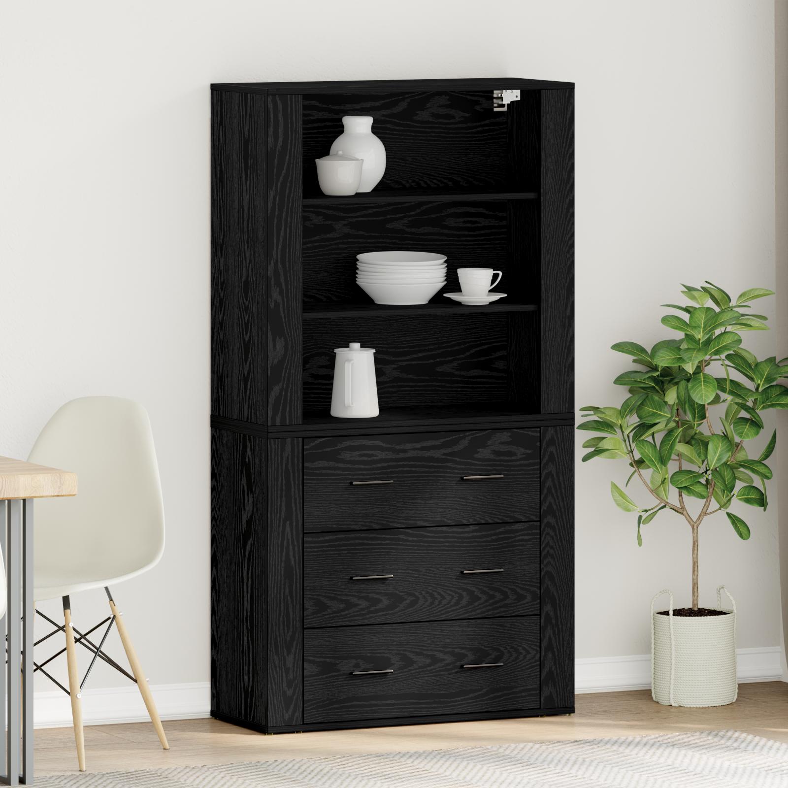Højskab med skuffe Sort eg 80 x 33 x 150 cm Konstrueret træ