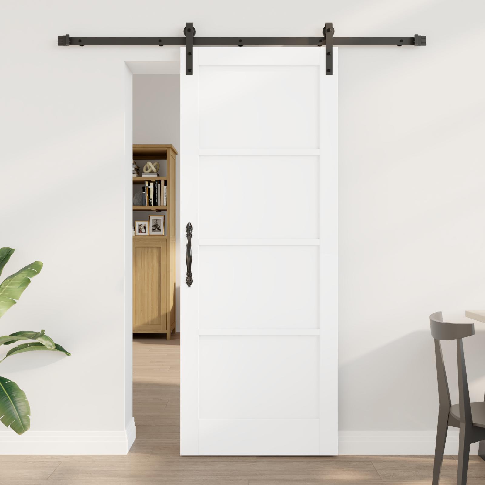 Glidende dør med hardware-sæt - hvid 78x202 cm solid fyrretræ, indvendig dør 'ORKDAL' - hvid 78x202x4 cm solid fyrretræ