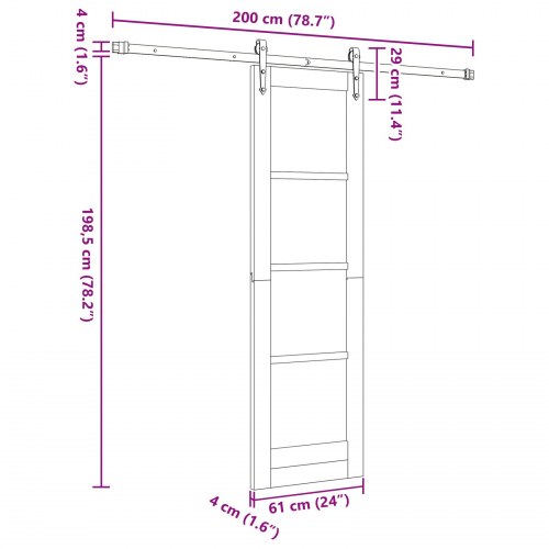 Skydedør med hardware sæt Hvid 61x198,5 cm Solidt fyrretræ, Indvendig dør 'ORKDAL'Hvid 61x198,5x4 cm Solidt fyrretræ