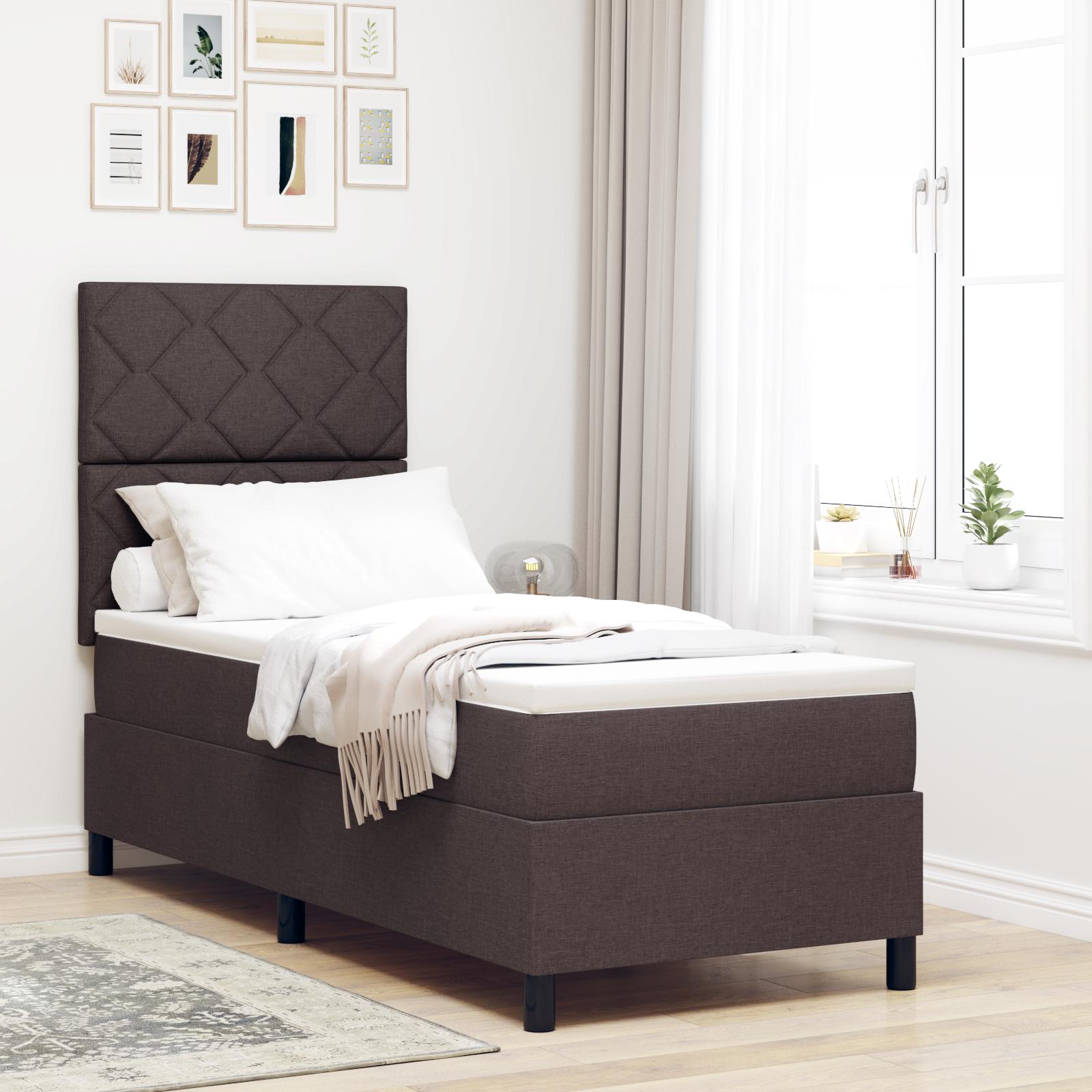 vidaXL Box spring seng med hovedgærde Mørk Brun 80 x 200 cm Stof