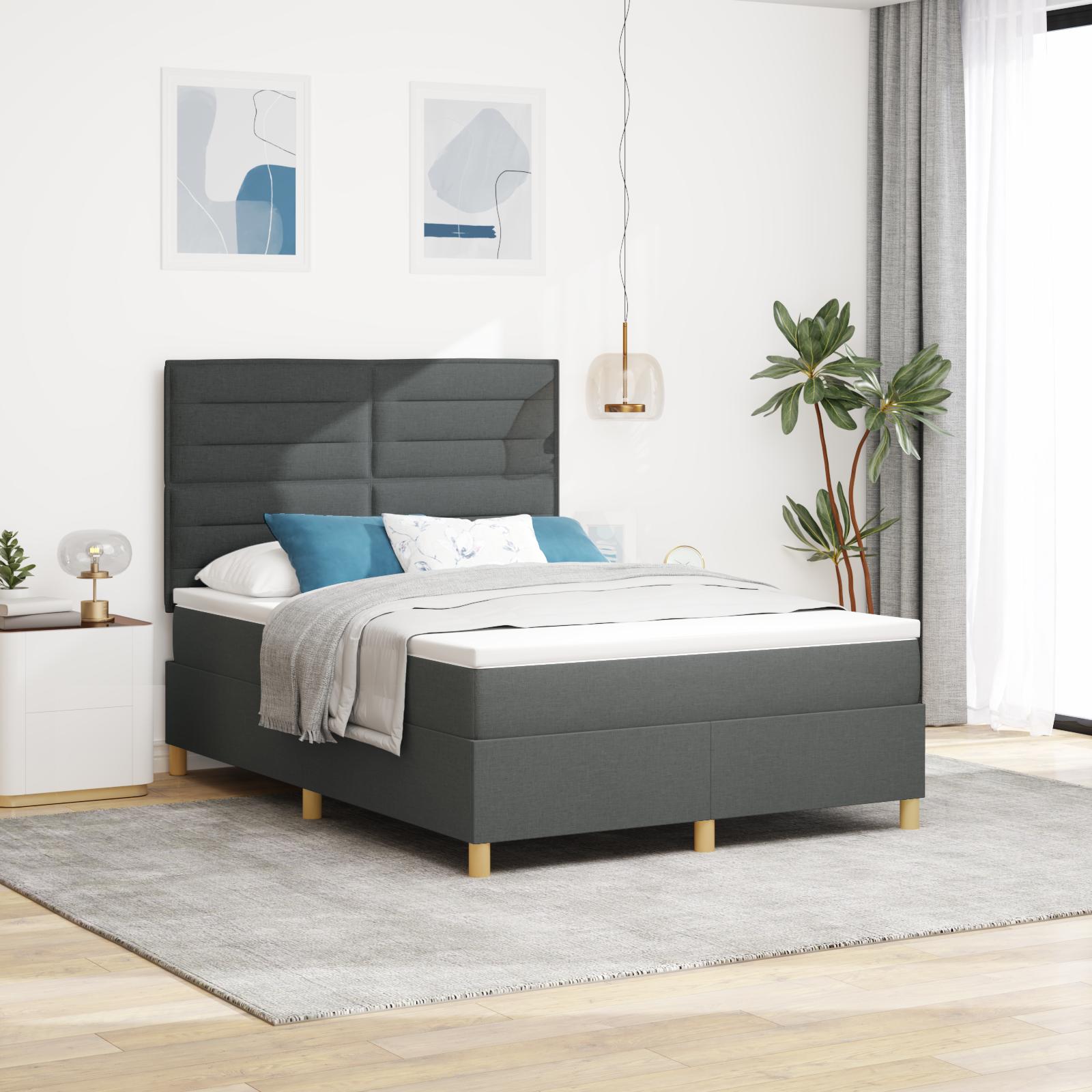 Kontinentalseng med hovedgærde Mørkegrå 160 x 200 cm Stof