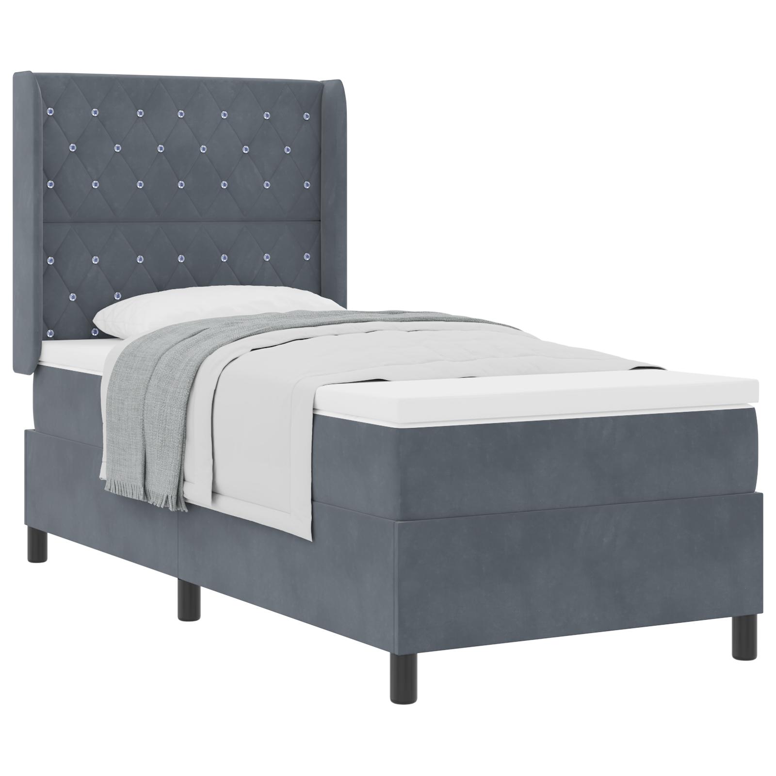 Box Spring Seng Med Hovedgærde Mørkegrå 90 X 190 Cm Fløjl