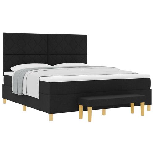 Box Spring Seng Med Madras & Bænk Sort 180x200 cm Stof