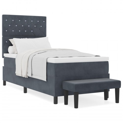 Box Spring Seng med Madras & Bænk Mørkegrå 90x190 cm Velour