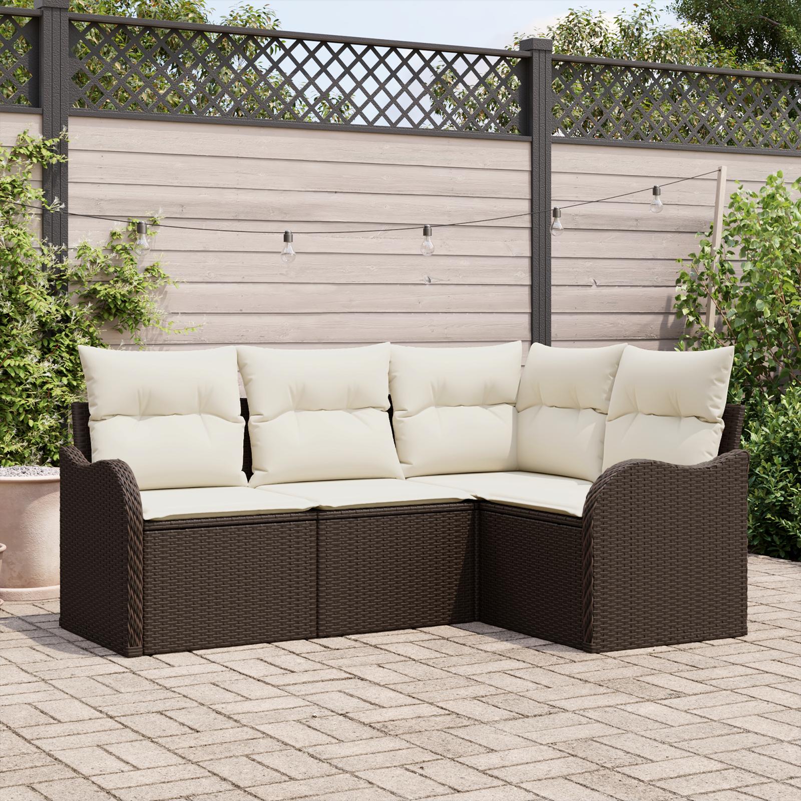 Havesofa Sæt 4 Dele Polyrattan - Brun og cremefarvet