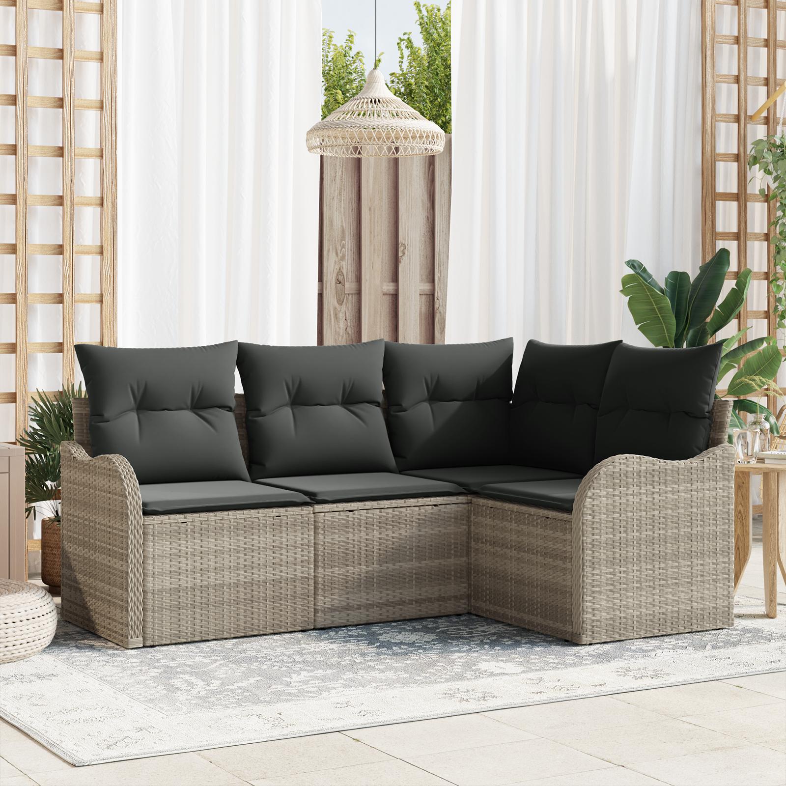 Havesofa Sæt med pude 4 stk Lysegrå Poly rattan