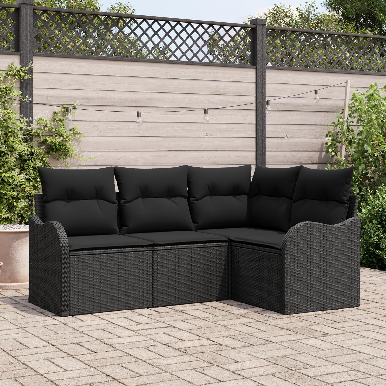 Havesofa Sæt med pude 4 stk Sort Poly rattan