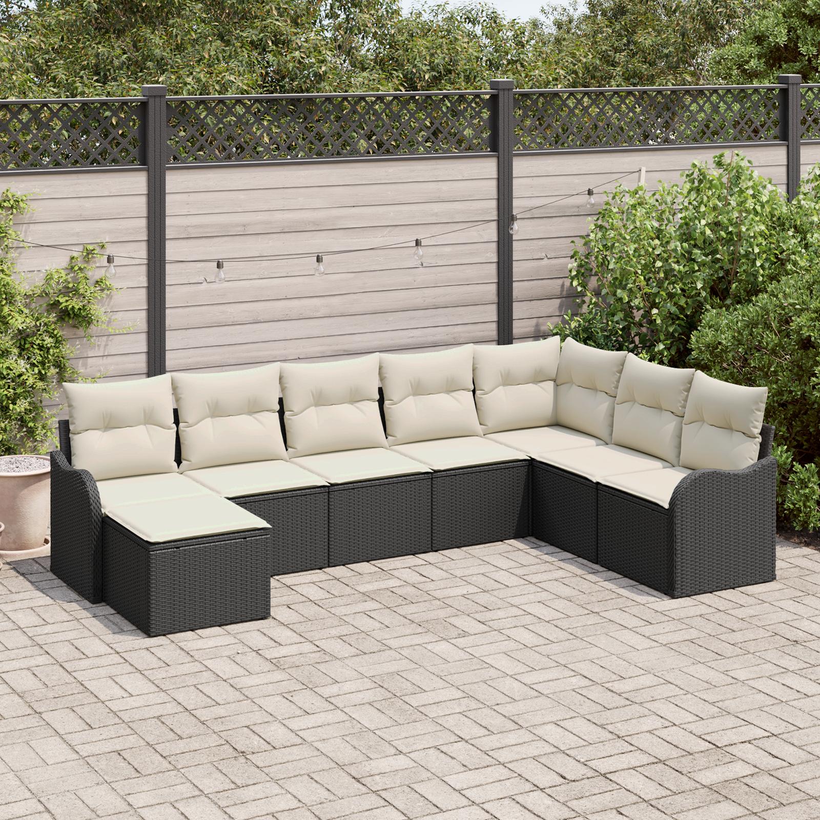 Havesofa Sæt med pude 8 stk Sort Poly rattan