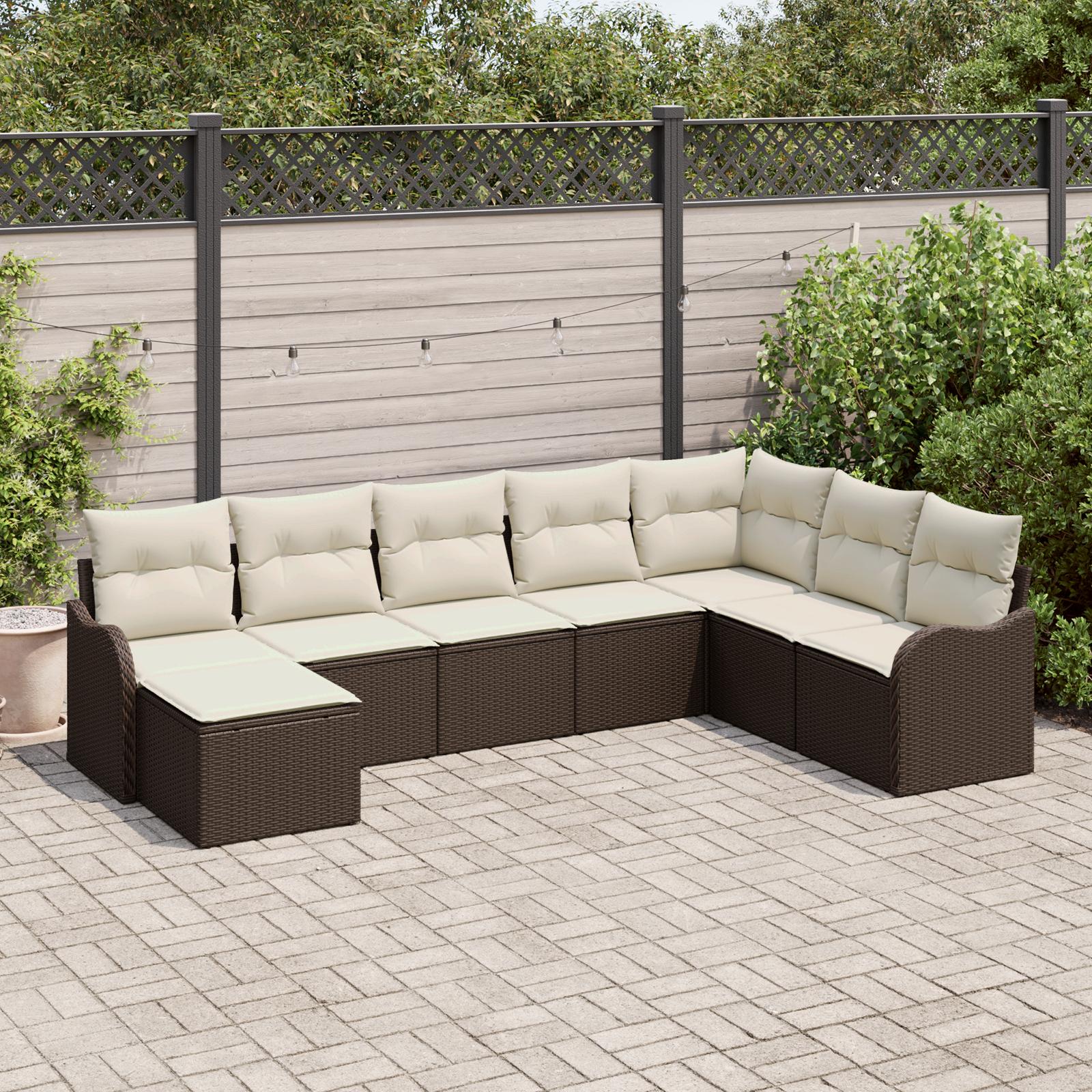 Havesofa Sæt med pude 8 stk Brun Poly rattan