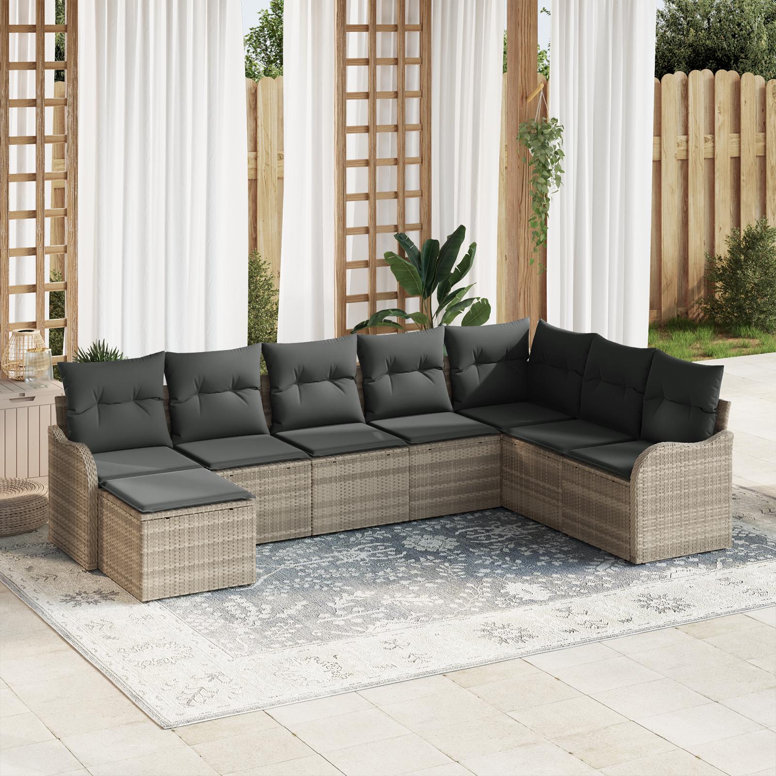 Havesofa Sæt med pude 8 stk Lysegrå Poly rattan
