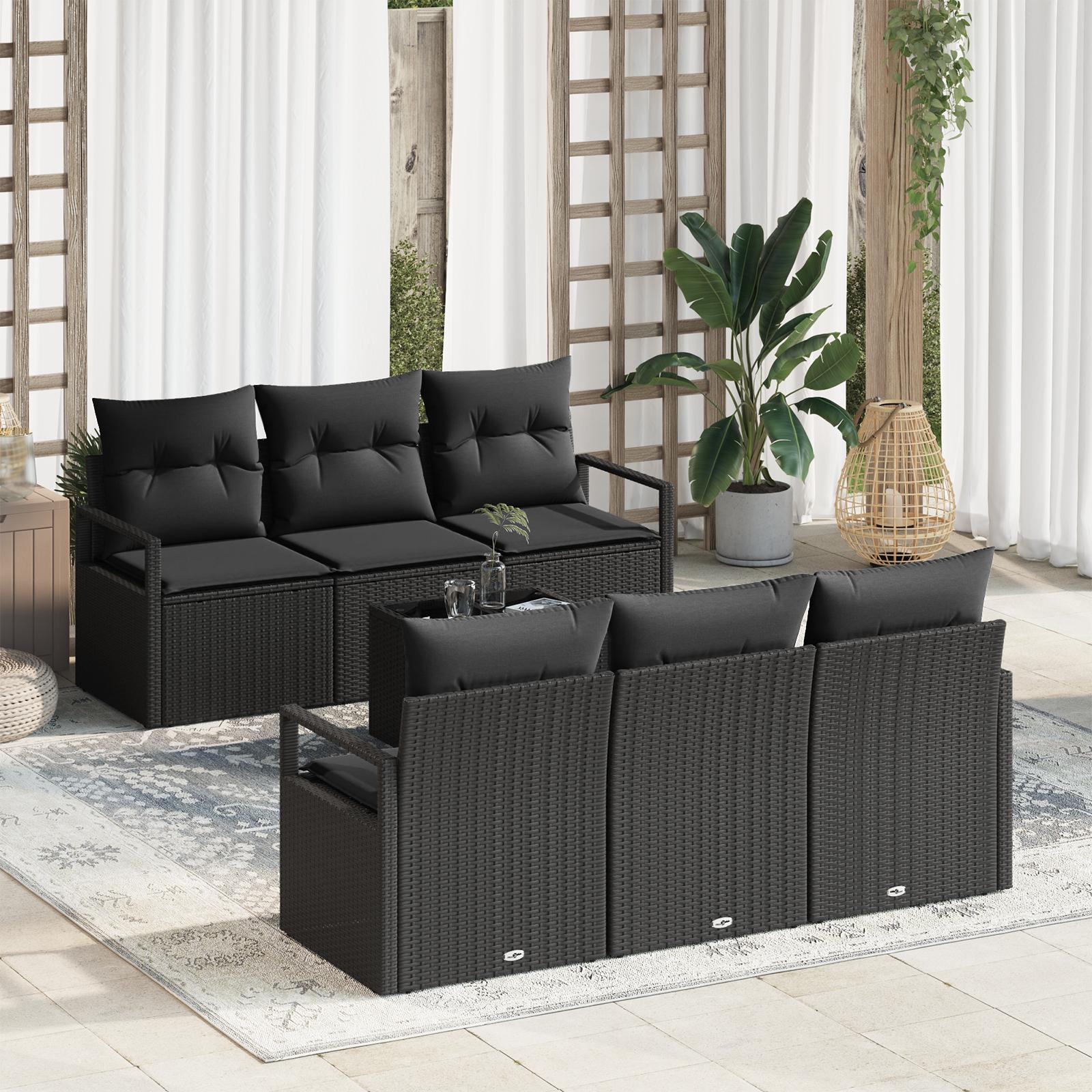 Havesofa Sæt 7 stk Sort 55 x 55 x 37 cm polyrattan