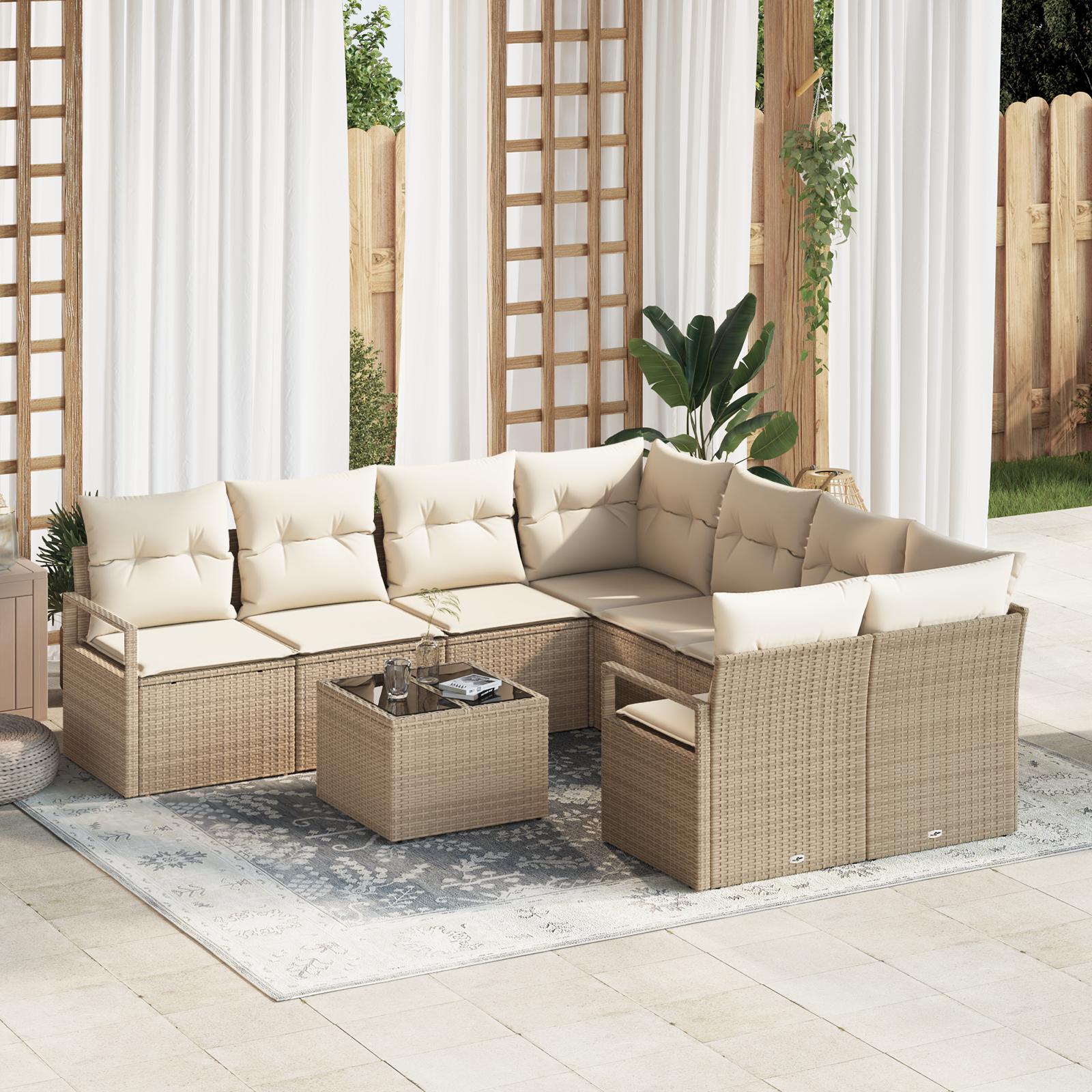 Havesofa Sæt 9 stk Beige og creme 55 x 55 x 37 cm polyrattan