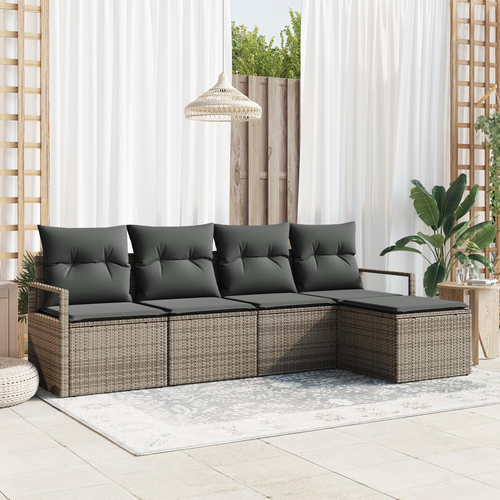 Sofasæt i grå polyrattan - 5 dele, modulært loungesæt
