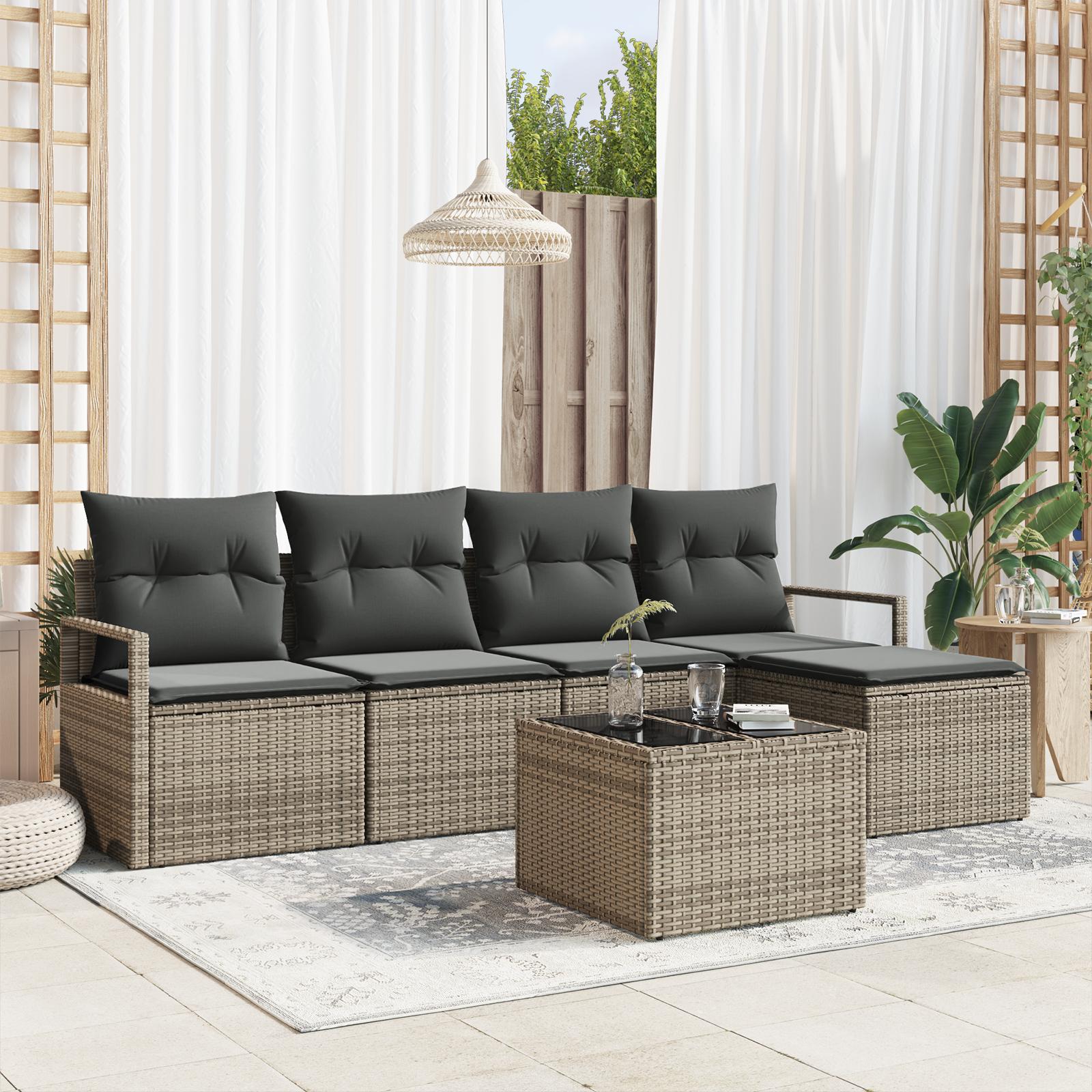 Havesofa Sæt 6 stk Grå Poly rattan