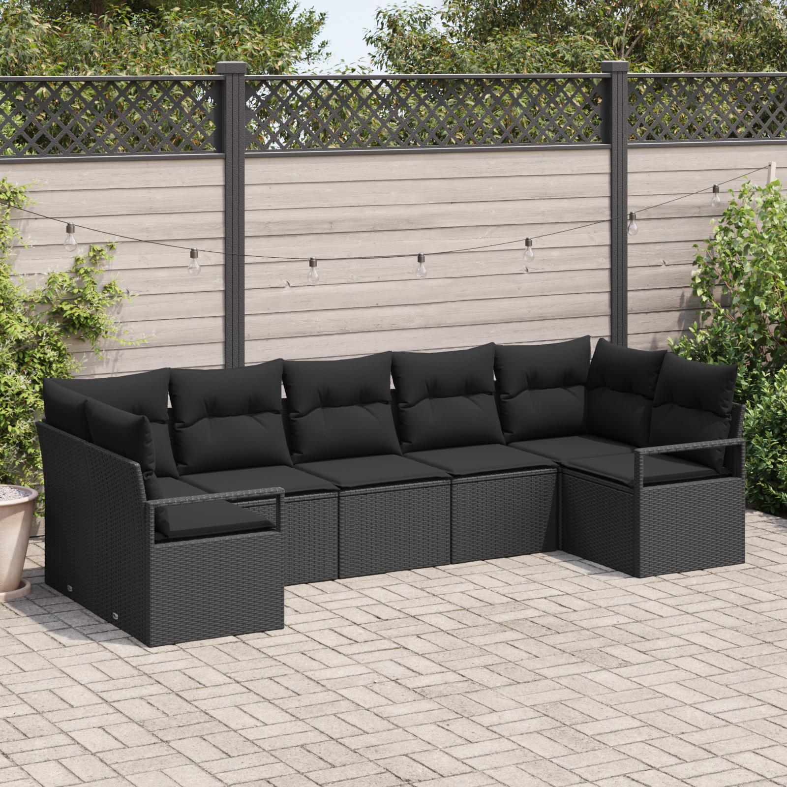 Modulært sofasæt til haven med puder, 7 dele - sort polyrattan