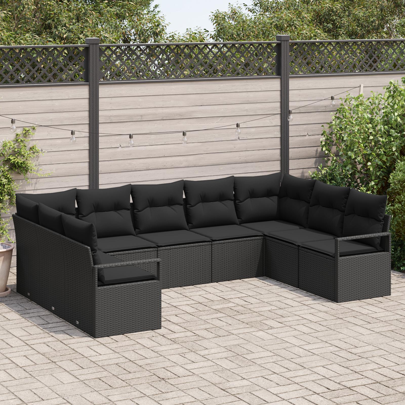 Havesofa Sæt 9 stk Sort Poly rattan