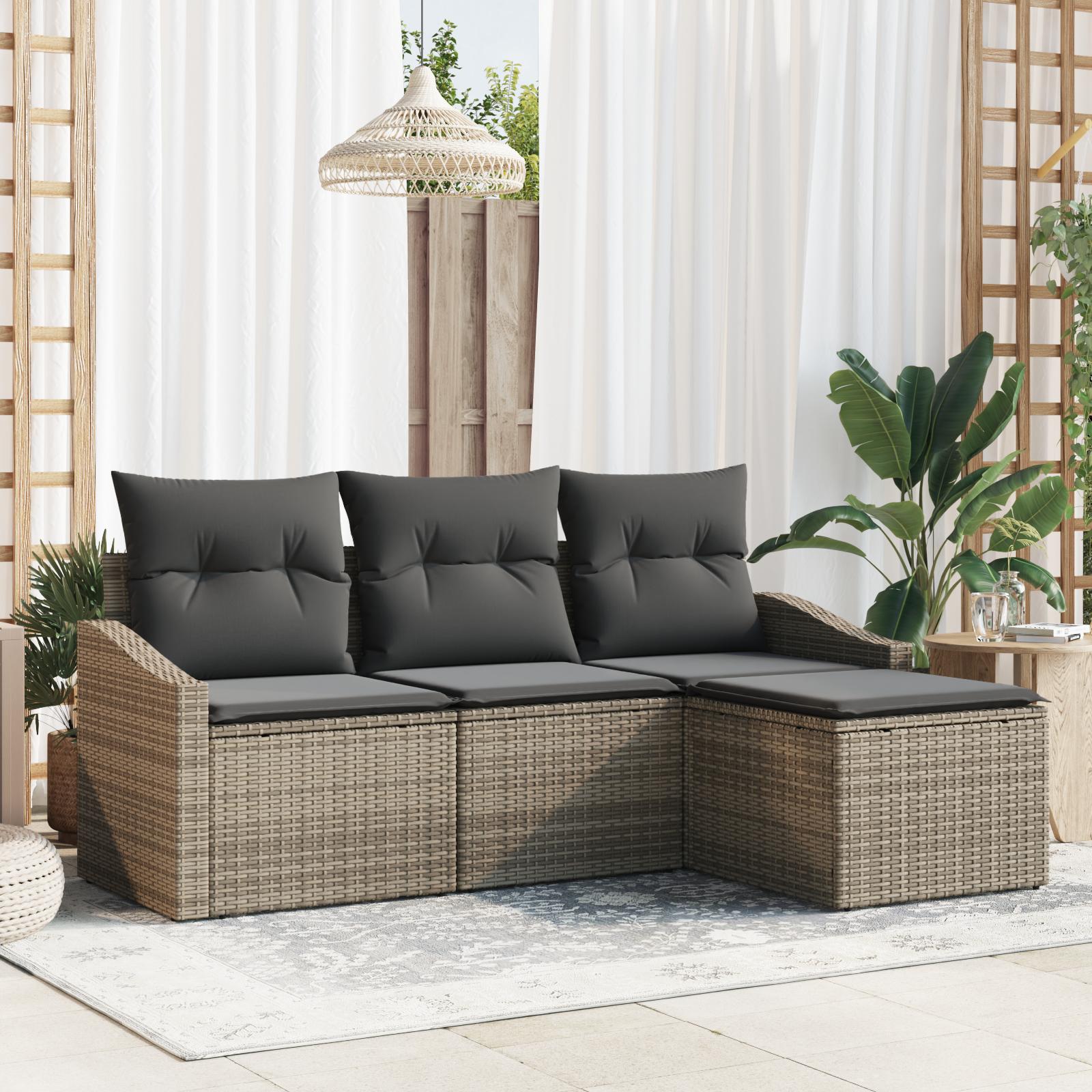 Havesofa Sæt 4 stk Grå Poly rattan