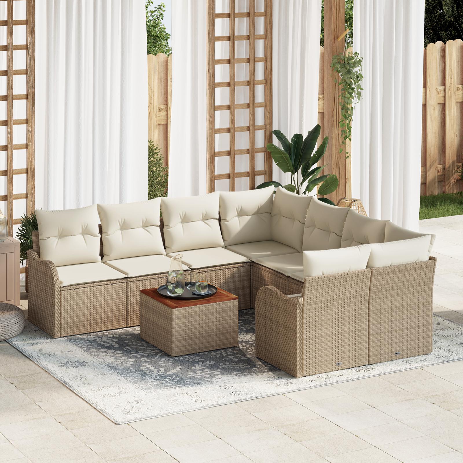 Modulært havesofa-sæt med puder, 9 dele - beige polyrattan