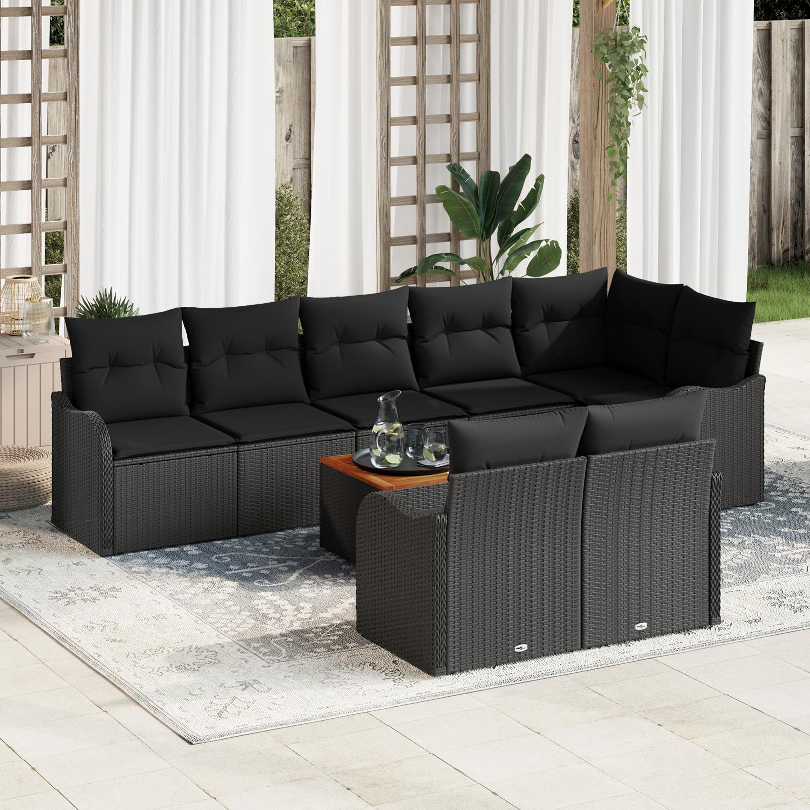 Modulært havesofasæt med puder - 9 dele, sort polyrattan