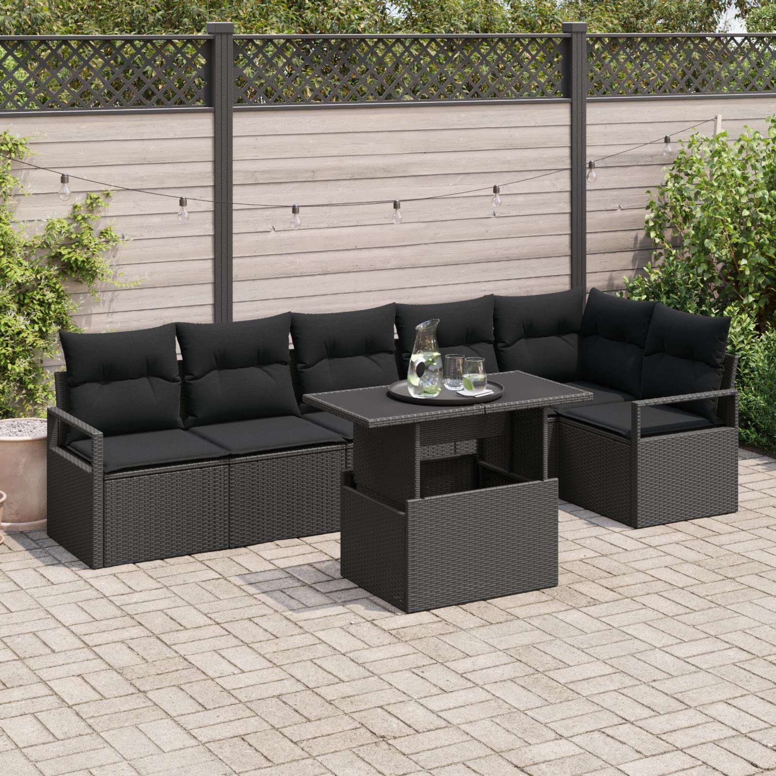 Havesofa SÃ¦t med pude 7 stk Sort Poly rattan