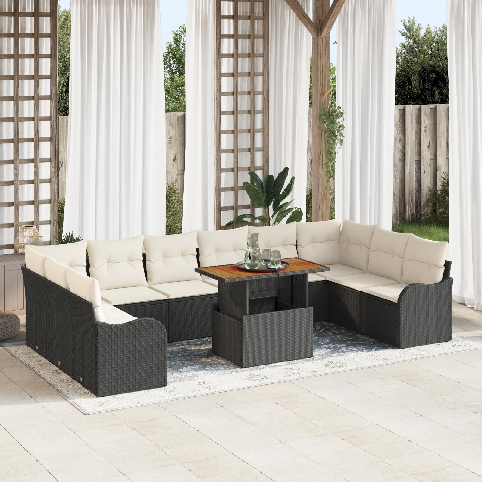 Havesofa Sæt 11 stk Sort og cremefarvet 100 x 55 x 73 cm
