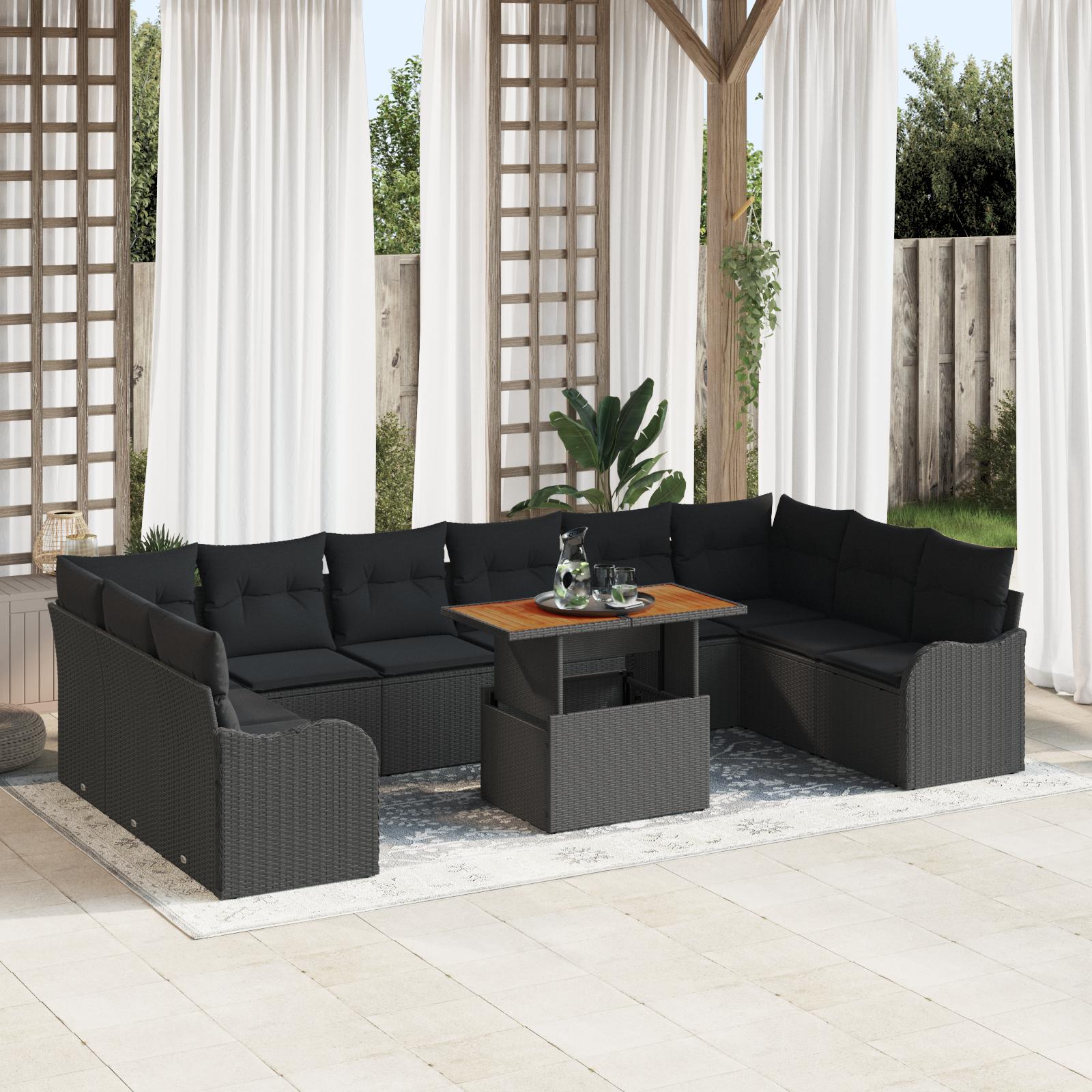 Piece Have Sofa Sæt Med Puder Sort Poly Rattan Akacie Sæders Have Sofa Med Puder Sort Poly Rattan