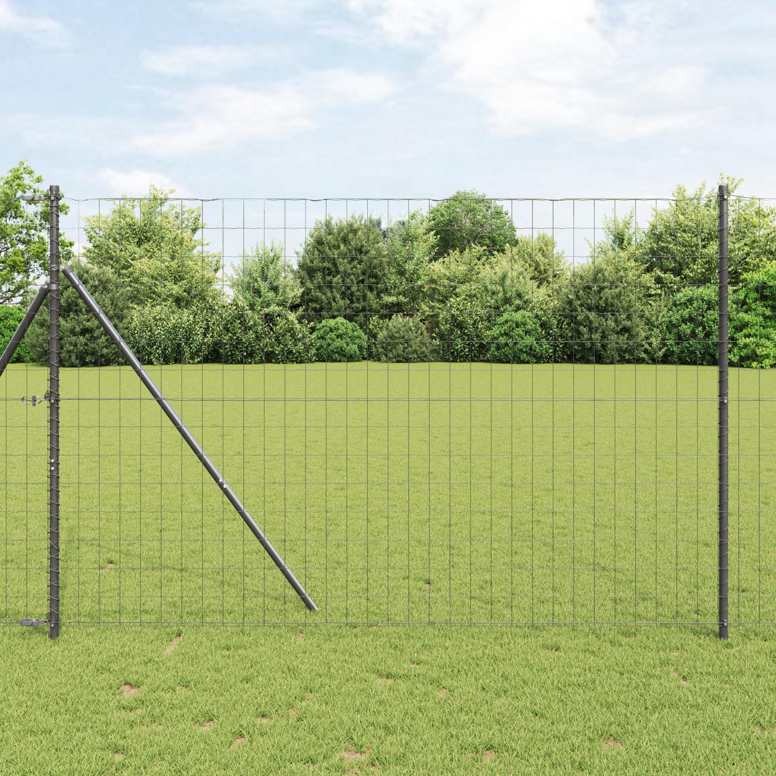 Grundfikseret svejset trådgærde 10 x 1,5 m - grå hegnssæt i PVC-belagt stål