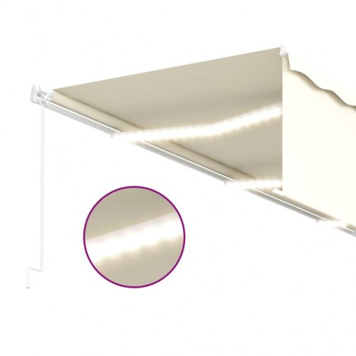Markise med rullegardin og LED 6 × 3 m - manuel, cremefarvet