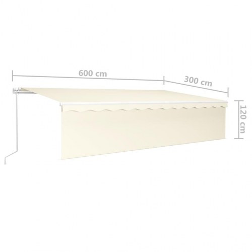 Markise med rullegardin og LED 6 × 3 m - manuel, cremefarvet