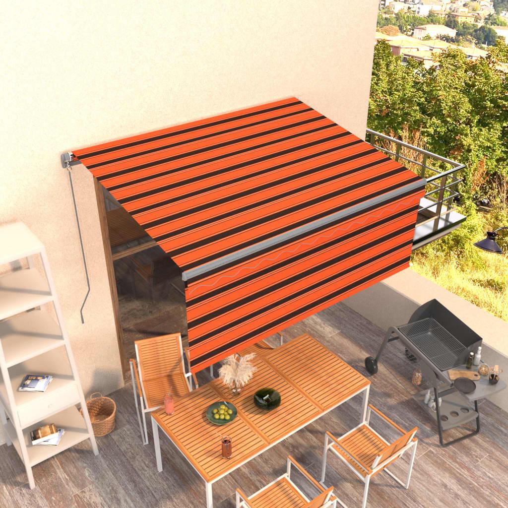 Markise med gardin 3,5 × 2,5 m - manuel betjening, orange/brun