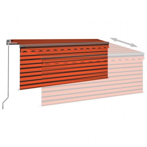 Markise med gardin 3,5 × 2,5 m - manuel betjening, orange/brun
