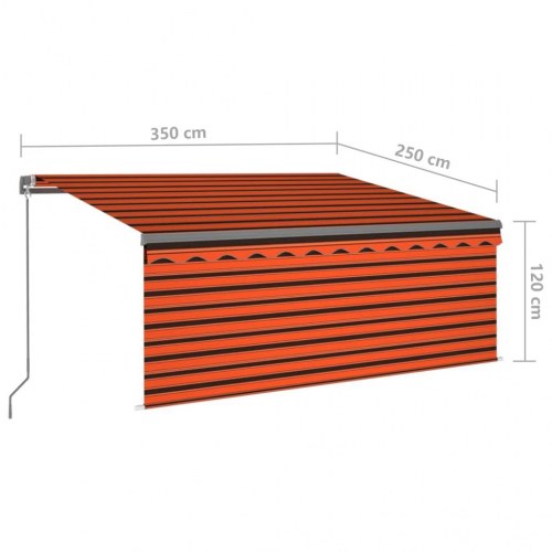 Markise med gardin 3,5 × 2,5 m - manuel betjening, orange/brun