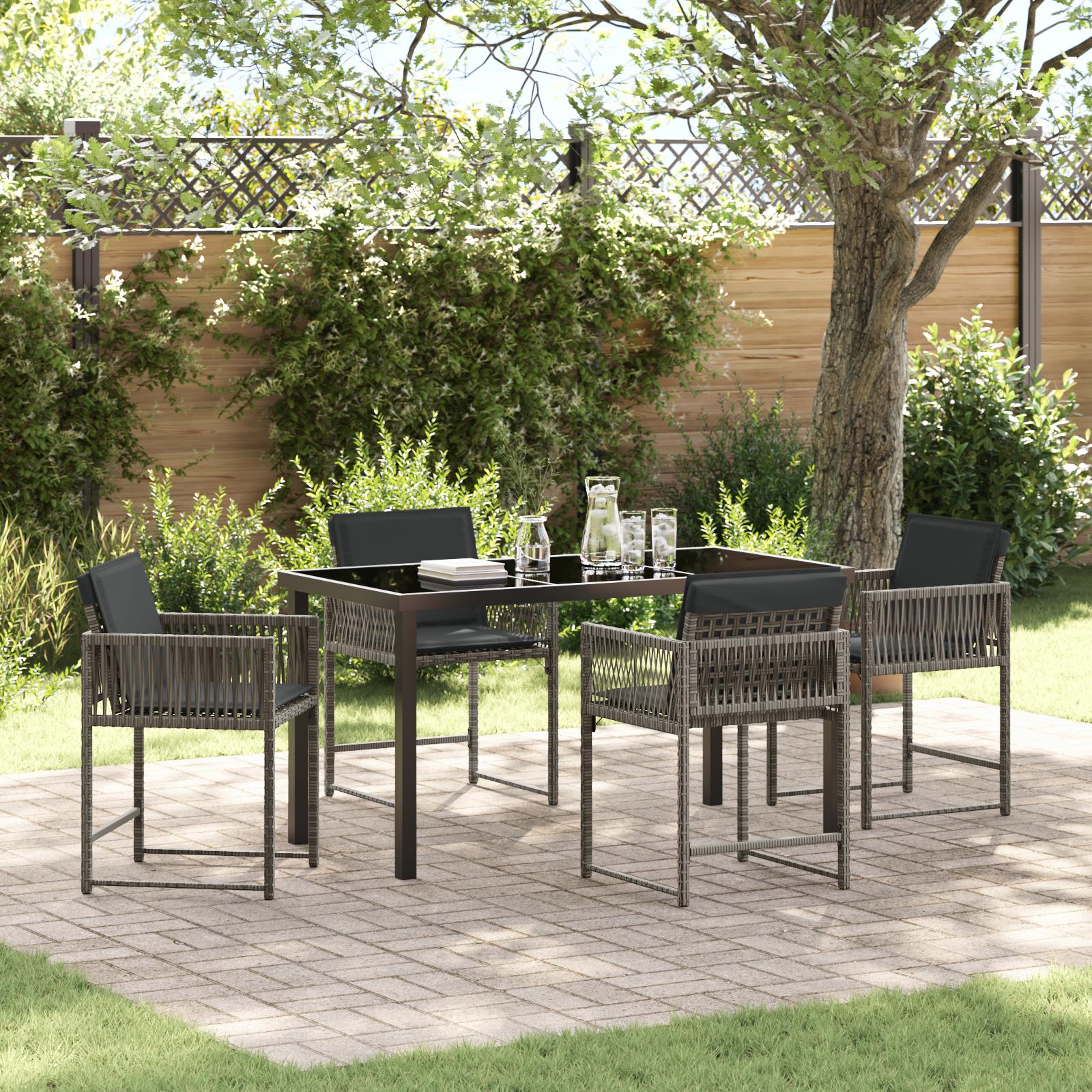 Have spisebordssæt i grå polyrattan - 5 dele med glasbord
