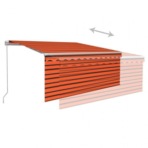Markise med gardin og LED 3,5 × 2,5 m - manuel, orange/brun