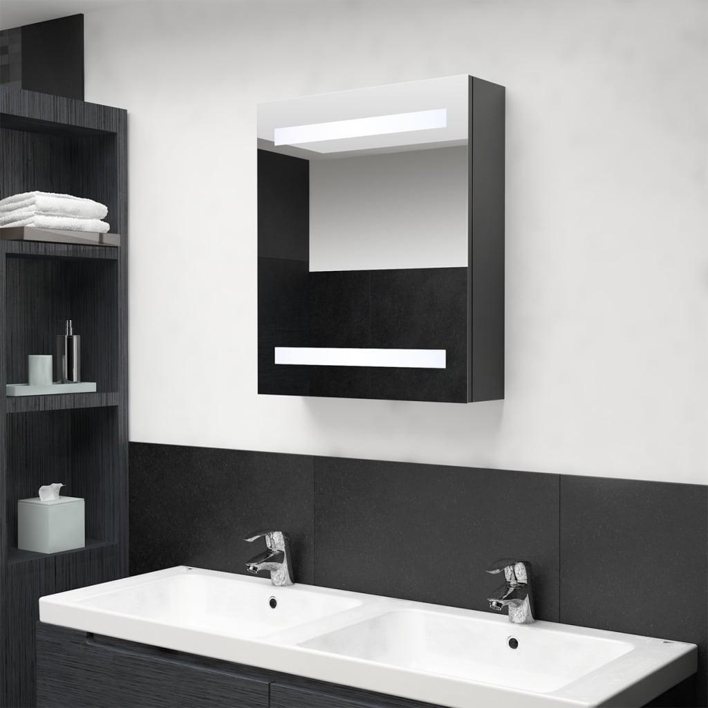 Badeværelsesskab med spejl + LED-lys 50x14x60 cm grå